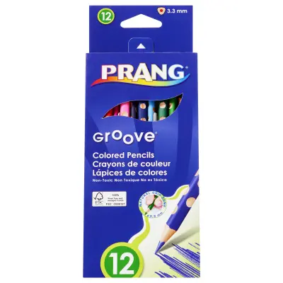 Prang Groove Triangular Colored Pencils, Assorted Colors, 3.3 mm Core, 12 Count