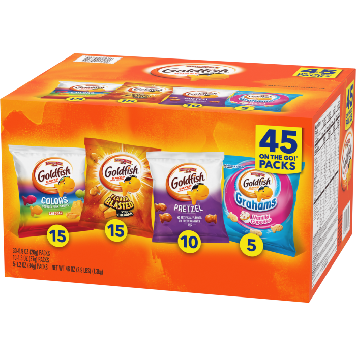 Goldfish® Sweet & Savory Crackers Variety, 45 count box, 46 oz, bag - Right Angle Image