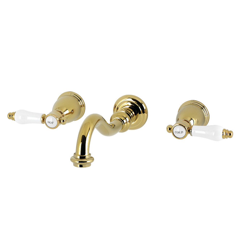 Double-Handle 3-Hole Wall Mount Bathroom Faucet, Polished Brass with 7 Finish Options