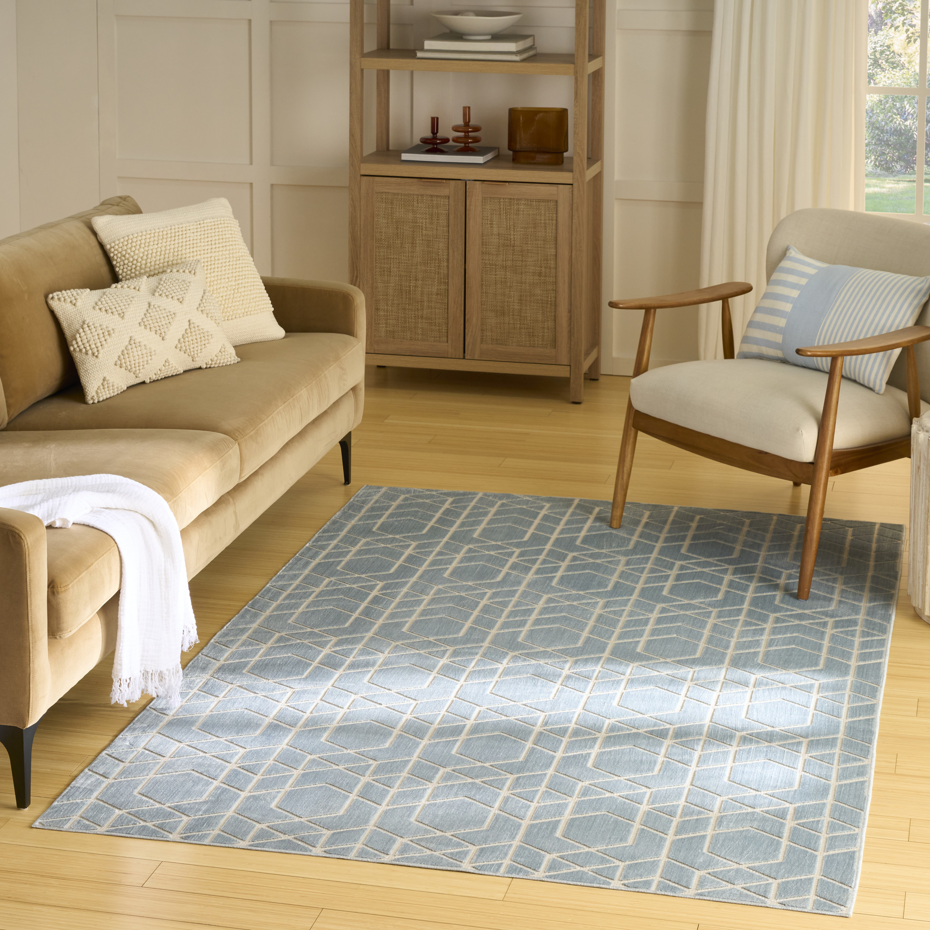 Nourison Washable Charm 5' x 7' Blue Ivory Modern Indoor Rug