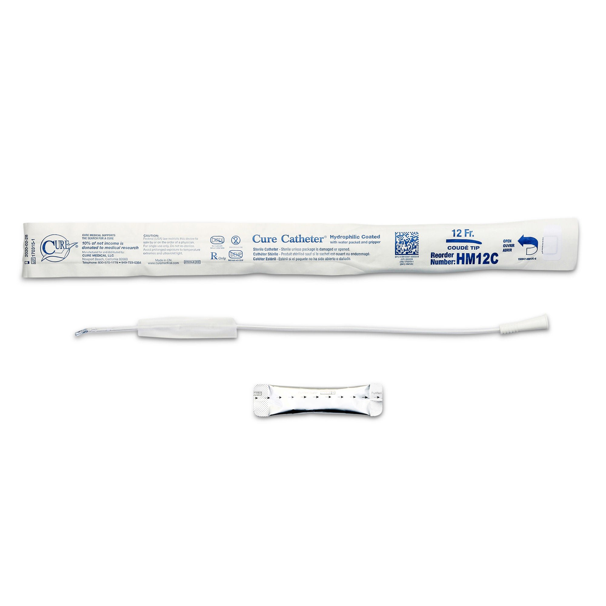 Cure Catheter™ Urethral Catheter, 12 Fr., Male, Coudé