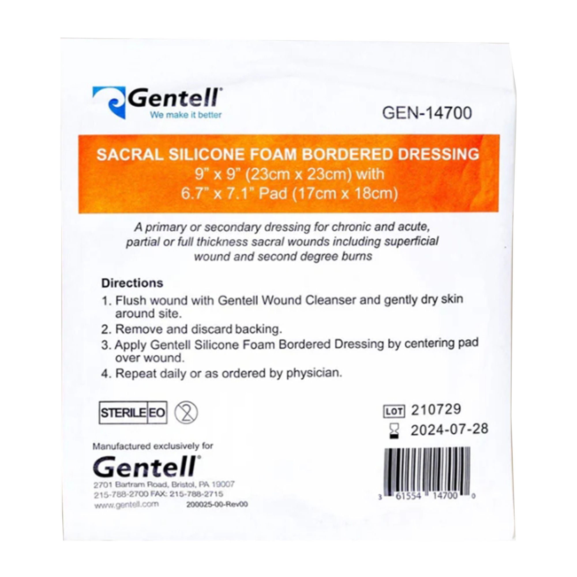 Gentell DRESSING, SACRAL SILICONE FOAM9"X9" (15/BX)