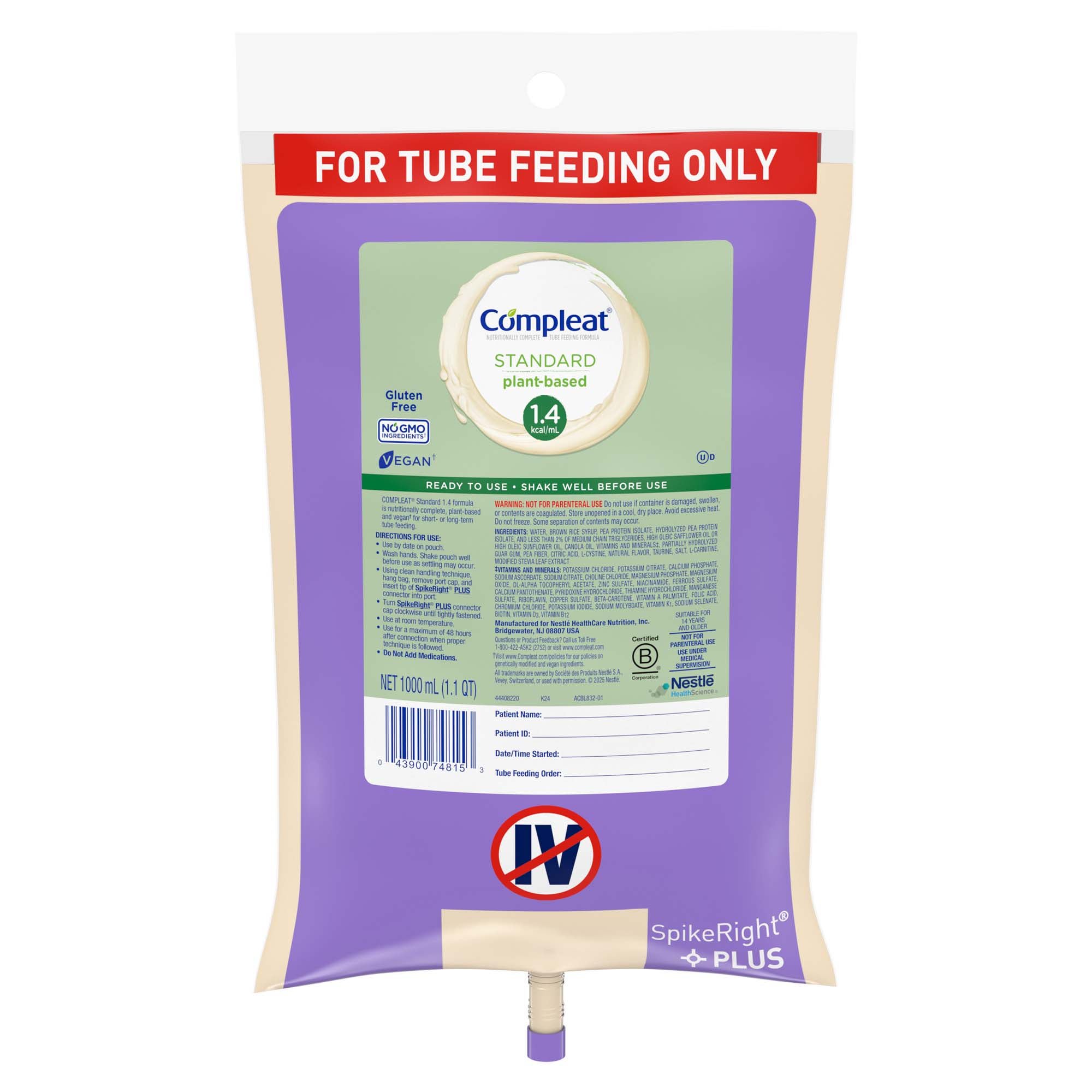Compleat® Standard 1.4 Cal Plant-Based Tube Feeding Formula, Vanilla, 1000 mL