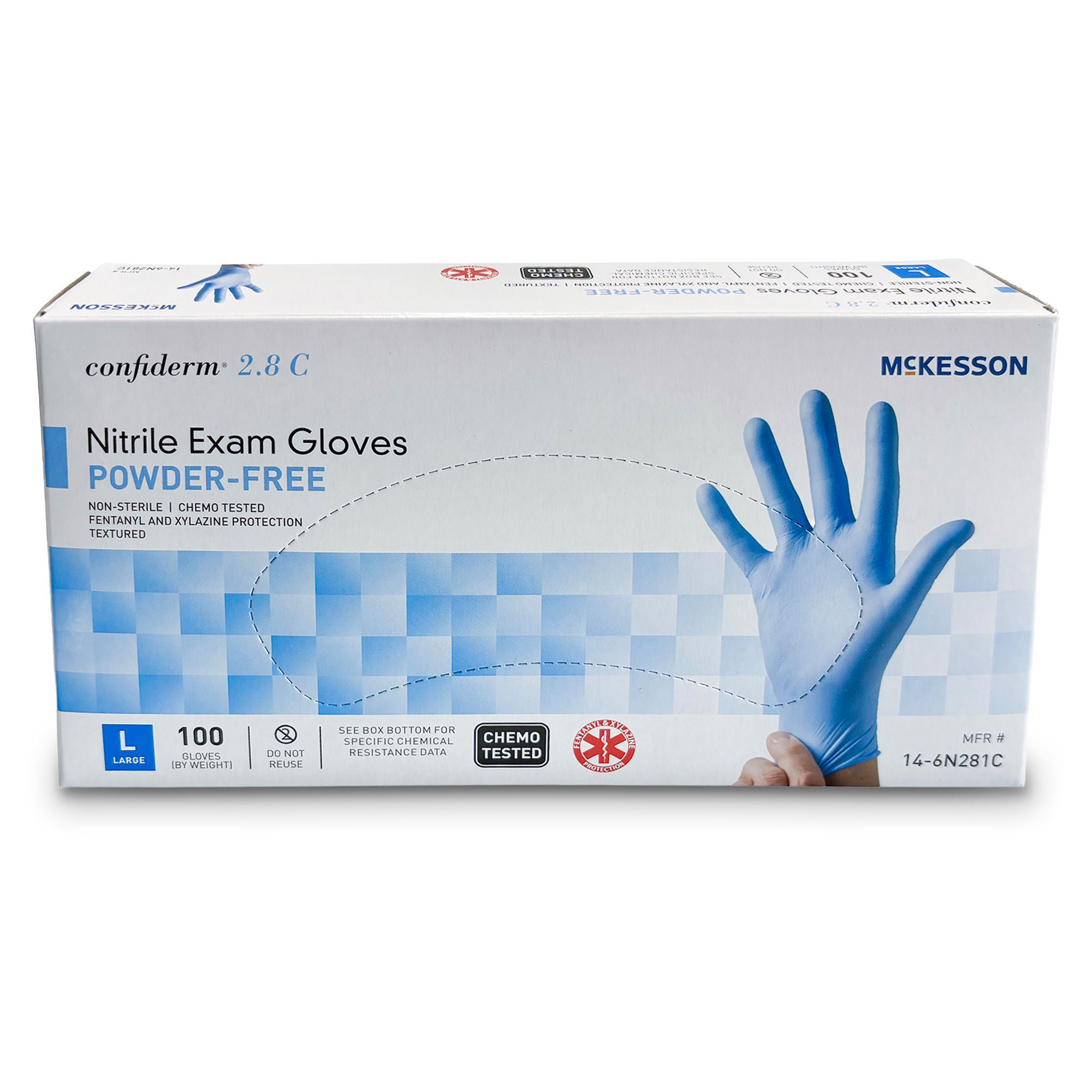 McKesson Confiderm® 2.8C Nitrile Exam Gloves, Large, Ocean Blue