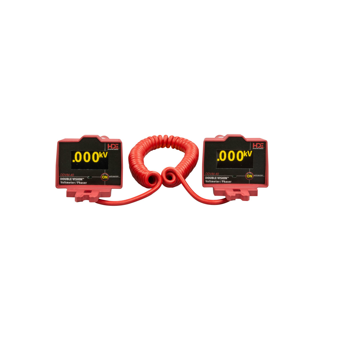 Voltmeter/Phasing set 5V-40kV, OH kit, and base.  Two large displays are synchronized with the same voltage reading shown. Versatile for overhead and underground applications.  Capacitive Test Point and Peak Hold modes. Tests for leakage current in cable fault test mode with available accessory