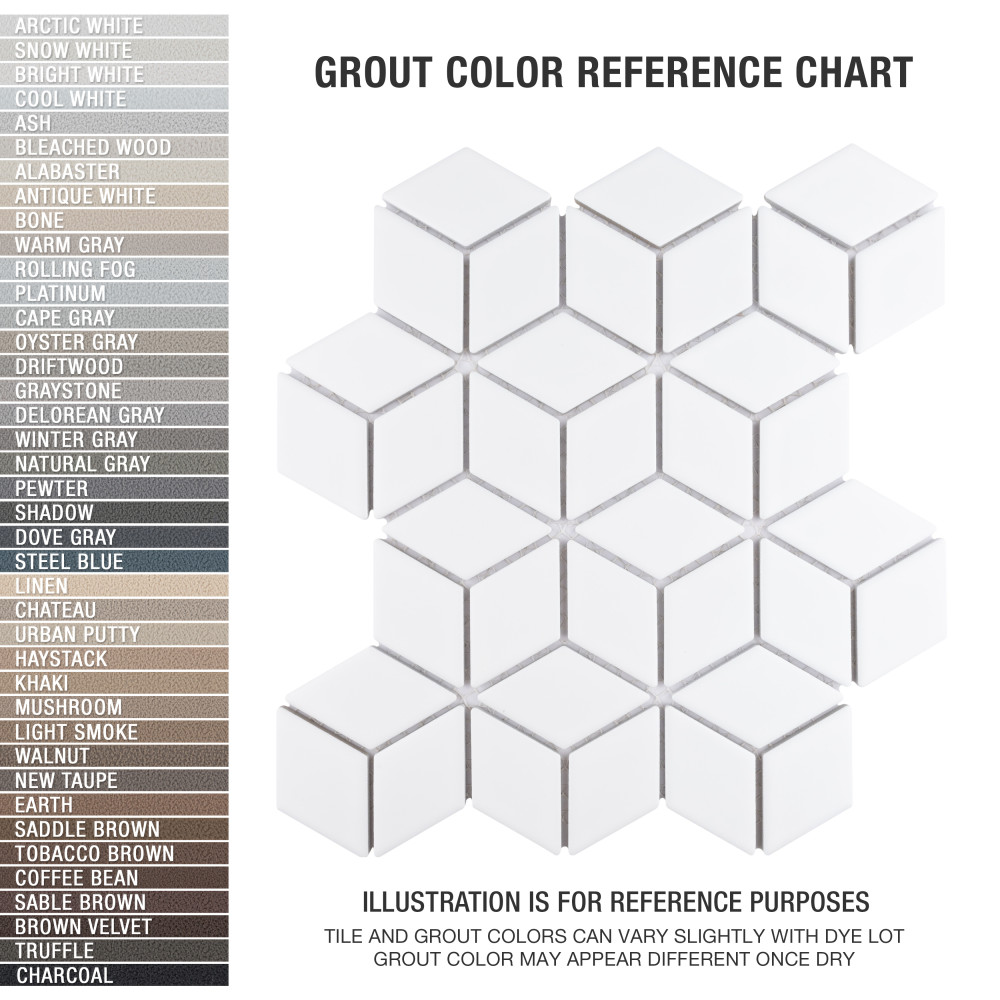 Hudson Rhombus Matte White 10-1/4 in. x 11-3/4 in. Porcelain Mosaic Tile