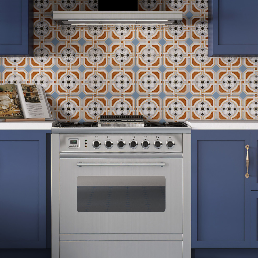 Vaudeville Octagon Deco Zimer with Taco Azzuro 7-7/8 in. x 7-7/8 in. Porcelain Floor and Wall Tile