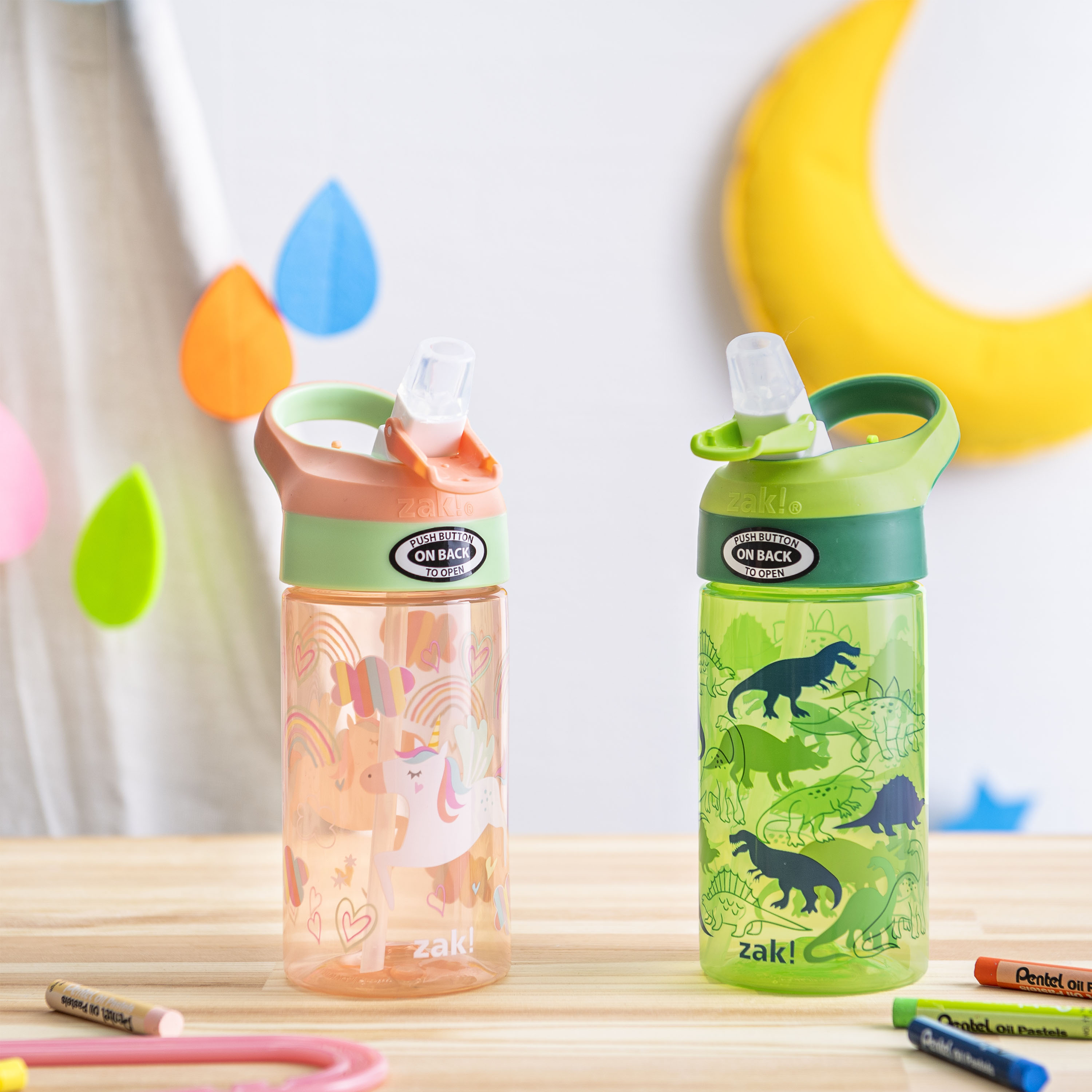 Zak Hydration 16 ounce Water Bottle, Camo Dinosaurs and Unicorns, 2-piece set slideshow image 7