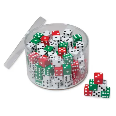 Creativity Street  Drum of Dice, Assorted Red, Green & White,  5/8" x 5/8", 144 Pieces