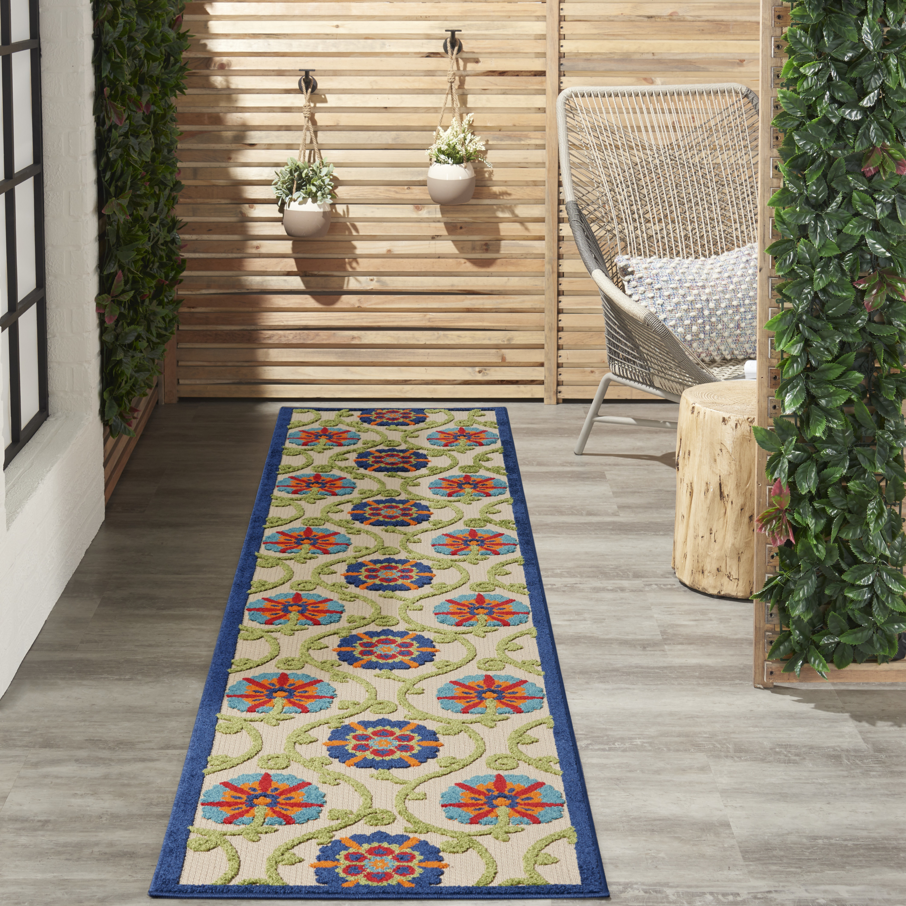 Nourison Aloha 2'3" x 10' Blue Multicolor Contemporary Rug