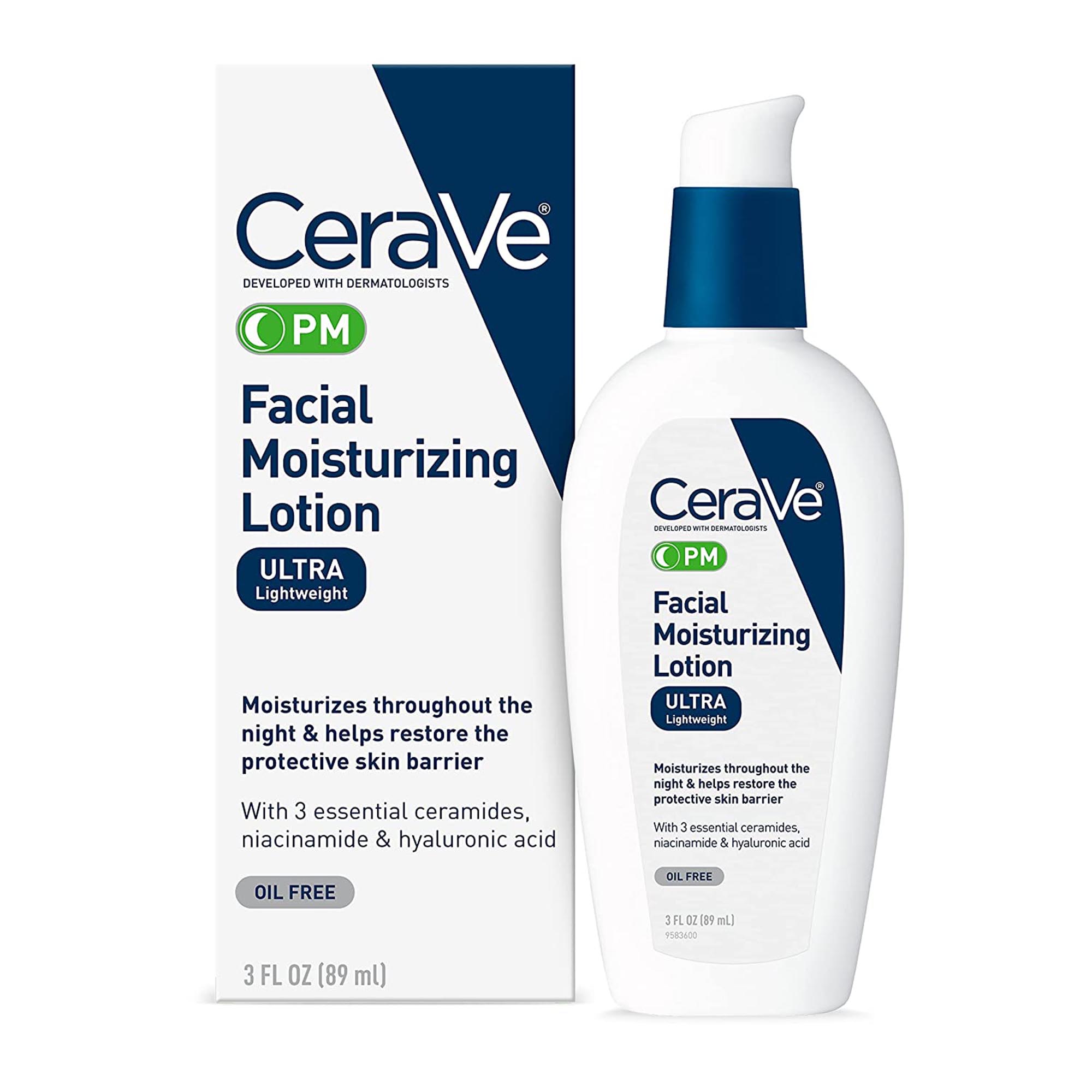 CeraVe® Facial Moisturizing Lotion PM, Ultra Lightweight, 3-ounce Pump Bottle