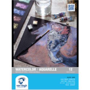 Watercolor Paper Pad, 140lbs, Black, Cold Press, 9" x 12", 12 Sheets