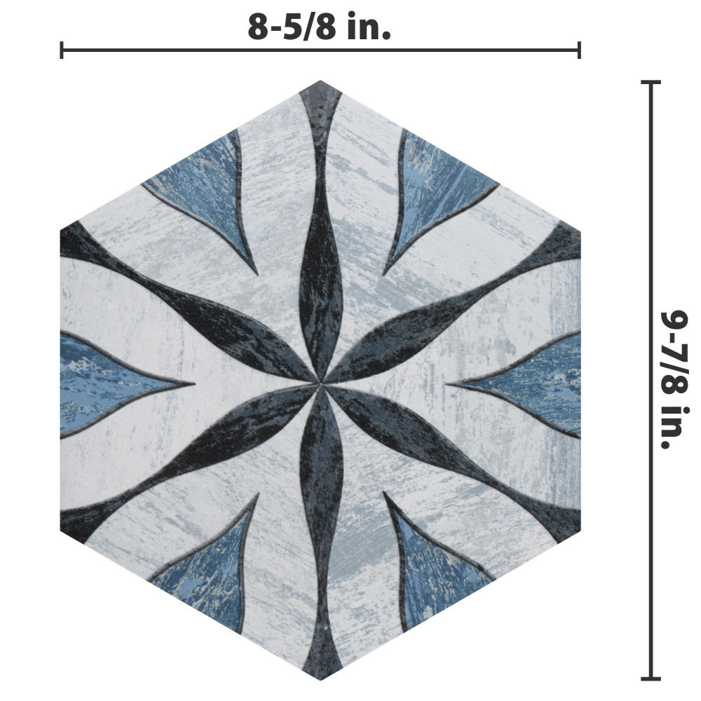 Sample – Cassis Hex Flower Black Porcelain Floor and Wall Tile