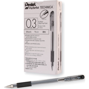 Hybrid Technica Gel Pens, Black, 0.3mm, 12 Pack