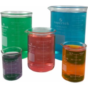 Glass Beakers, 50, 100, 250, 600, 1000ml, Set of 5
