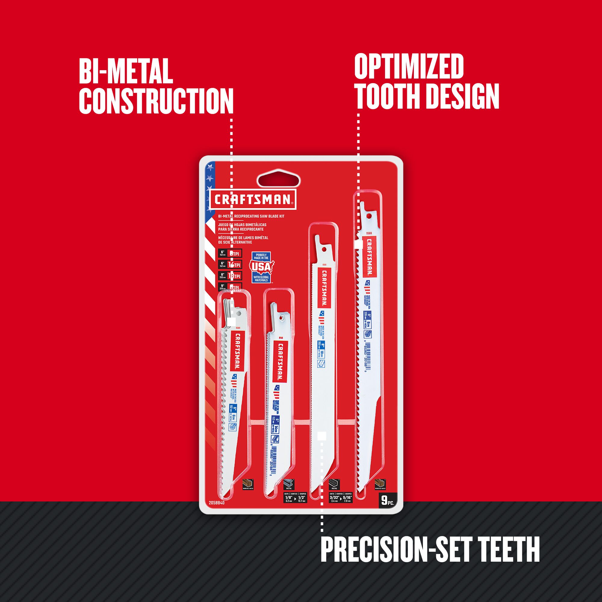 Graphic of CRAFTSMAN Blades: Reciprocating Saw highlighting product features