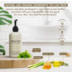 Diversified Hospitality, Terra Pure Shampoo, Green Tea Lemongrass Liquid Shampoo,  10 oz Bottle