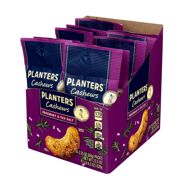 PLANTERS(r) Cashews Rosemary Sea Salt, 6-10/2.25oz . C1RP - Front Right Pallet/Display (Hi Res)