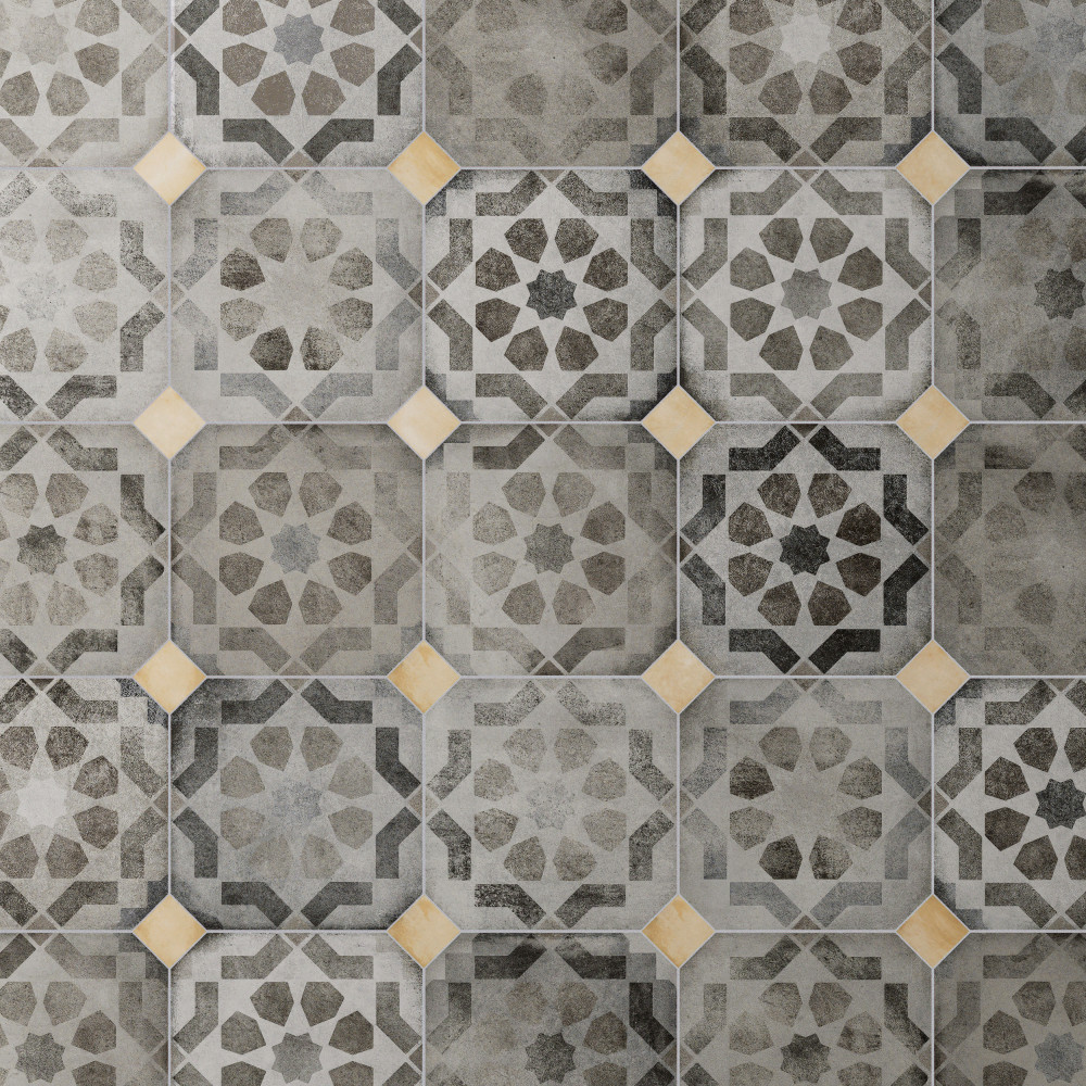 Laverton Octagon Deco Sombra with Taco Beige 7-7/8 in. x 7-7/8 in. Porcelain Floor and Wall Tile