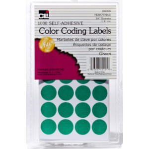 Color Coding Dots, Self-Adhesive Labels, 0.75 Inch Diameter, Green, 1000-Count