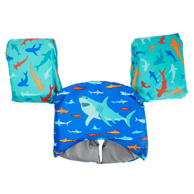 SwimWays Swim Trainer, US Coast Guard Approved Life Vest Kids Swim Vest, Arm Floaties & Life Jackets for Kids 33-55 lbs, Shark
