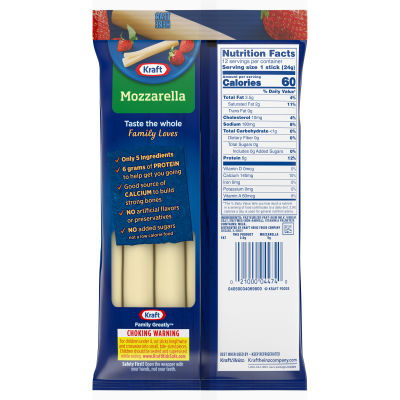 Kraft 2% Milk Reduced Fat Mozzarella Natural String Cheese Sticks 10 oz Bag