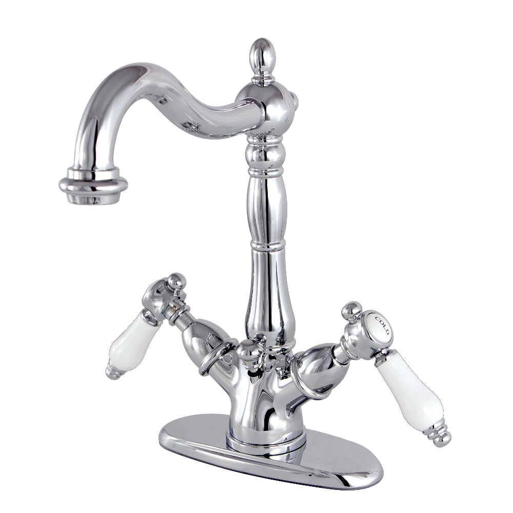 Double-Handle 1-or-3 Hole Deck Mount 4-Inch Centerset Bathroom Faucet with Brass Pop-Up, Polished Chrome with 4 Finish Options