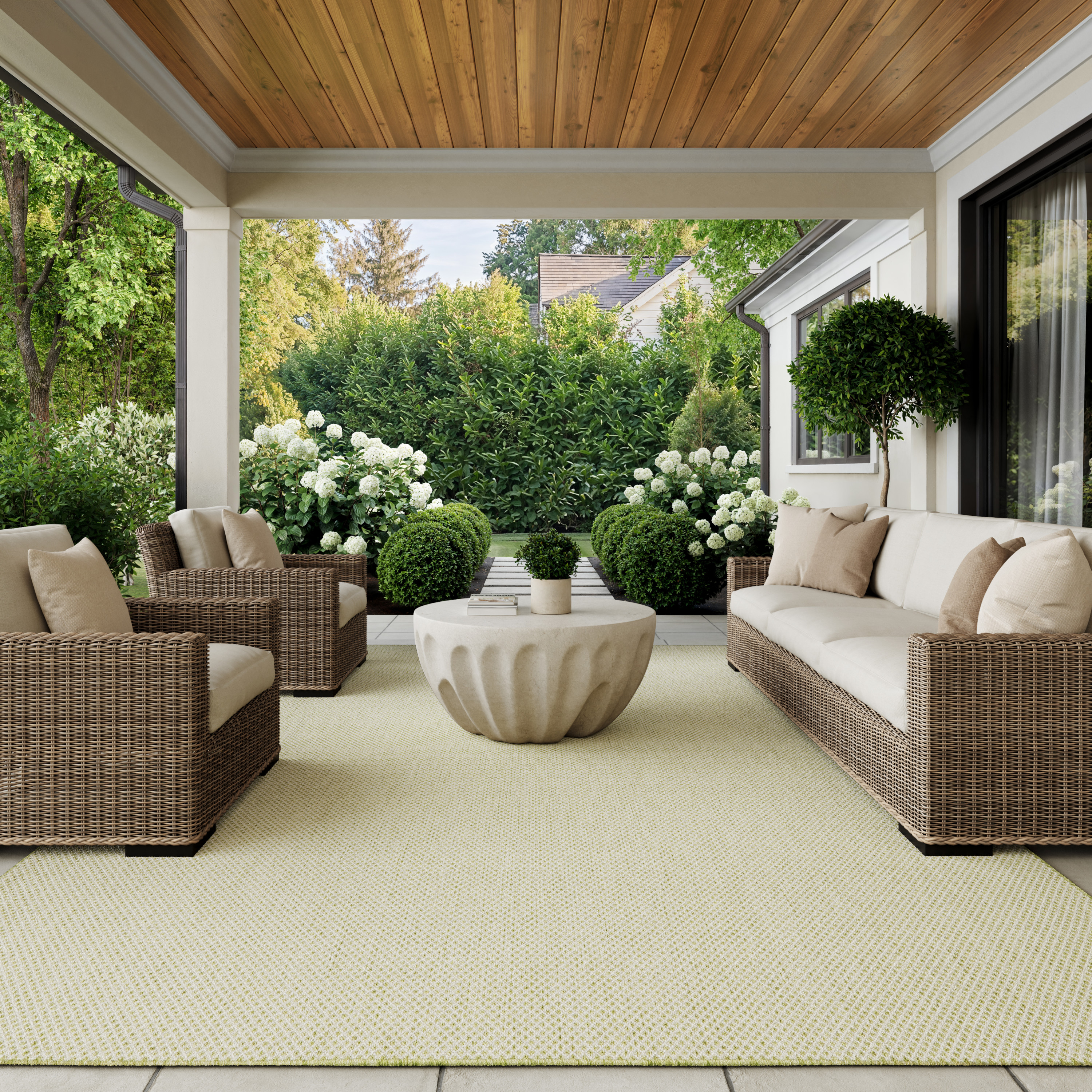 Nourison Courtyard 7' x 10' Ivory Green Modern Rug