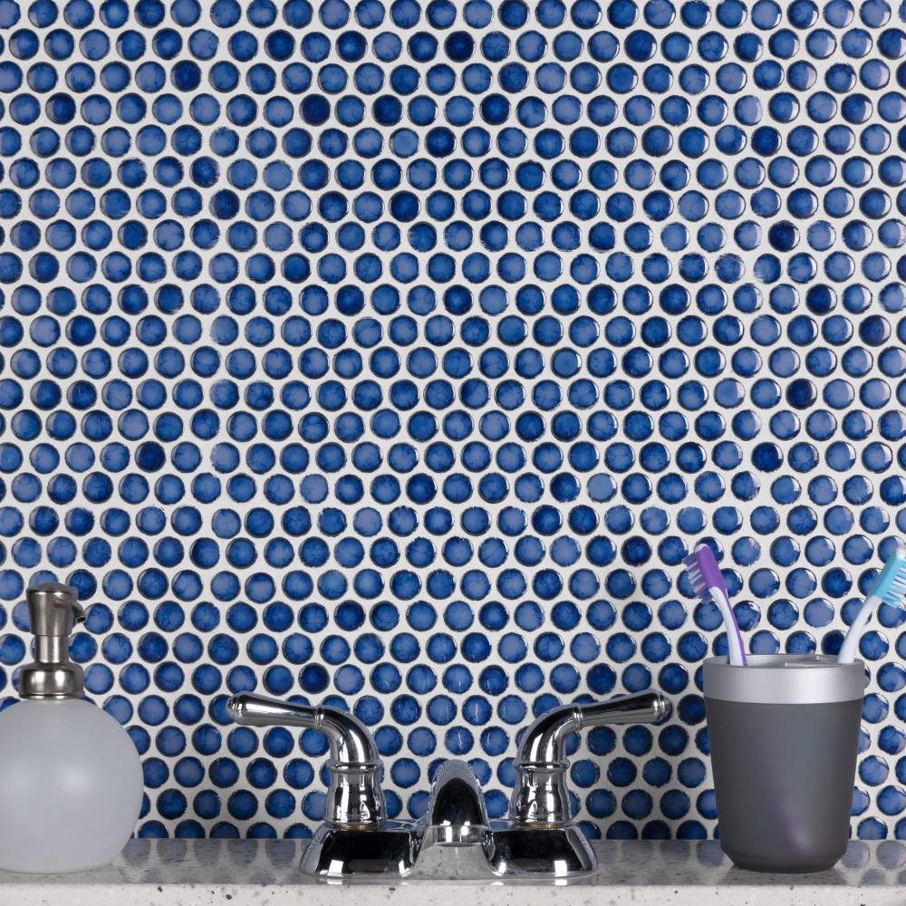Sample – Hudson Penny Round Sapphire Porcelain Mosaic Tile