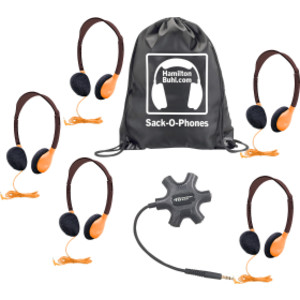Galaxy&trade; Econo-Line of Sack-O-Phones with 5 Orange Personal-Sized Headphones, Starfish Jackbox and Carry Bag
