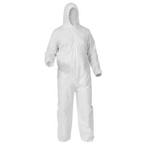 KIM38939, Kimberly Clark, KleenGuard A35 Liquid and Particle Protection Coveralls, Zipper Front, Hooded, Elastic Wrists and Ankles, X-Large, White