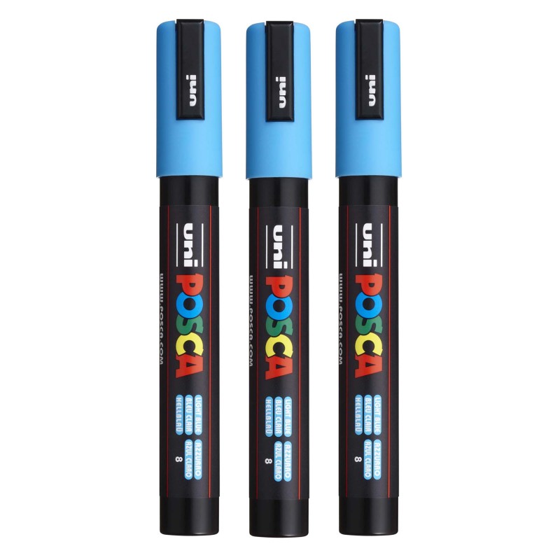 uni® PC-5M Water-Based Paint Markers, Reversible Medium Tip (1.8-2.5mm), Light Blue, Set of 3