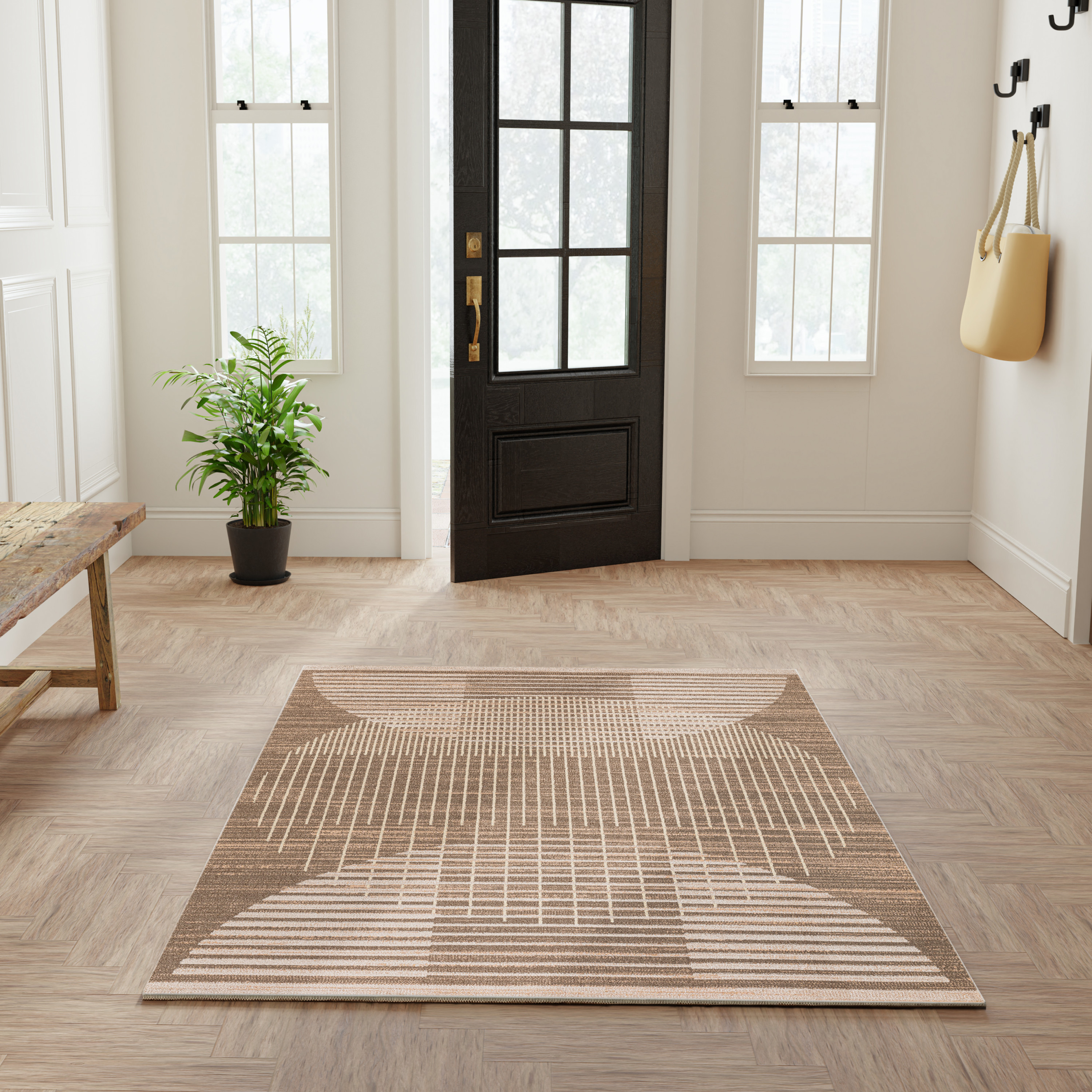 Nourison Astra Machine Washable 4' x 6' Latte Mid-Century Modern Indoor Rug