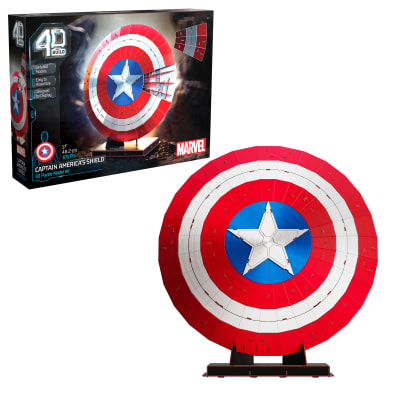 4D Build, Marvel Captain America Shield 3D Model Kit with Stand, Marvel Collectibles & Desk Décor, Adult Puzzle, Building Toys, 101 Pieces, 3D Puzzles, Gift Ideas for Ages 12 & Up
