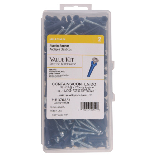 Blue Conical Plastic Anchor Kits #10-12 Pan Slotted 1