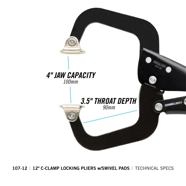 107-12 12-inch C-Clamp Locking Pliers w/ Swivel Pads