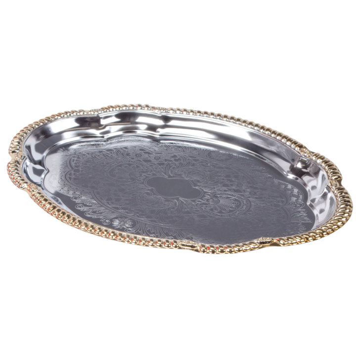 Large Odyssey oval serving tray with gold trim