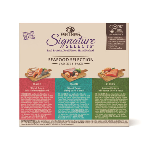 Wellness CORE Signature Selects Variety Pack Seafood Variety Pack back packaging