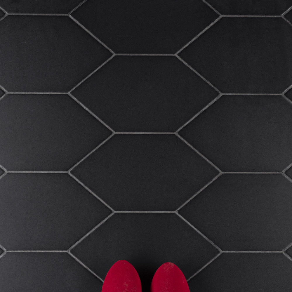 Textile Basic Kayak Black 6.5x12.5 Elongated Hexagon Porcelain Floor and Wall Digital Pattern