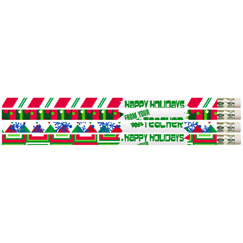 Happy Holidays From Your Teacher Motivational Pencils, Pack of 12