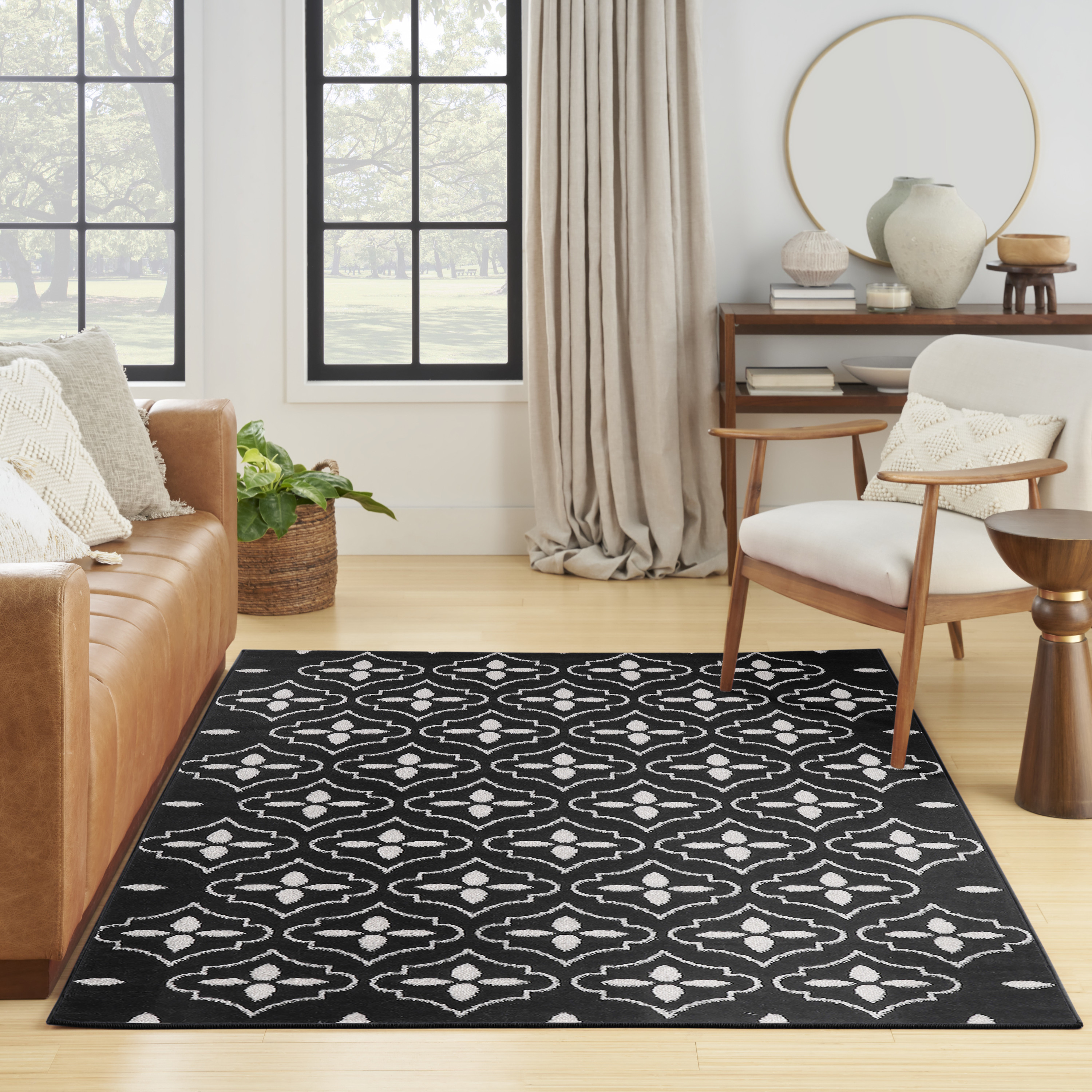 Nourison Nourison Essentials 4' x 6' Black Ivory Modern Rug