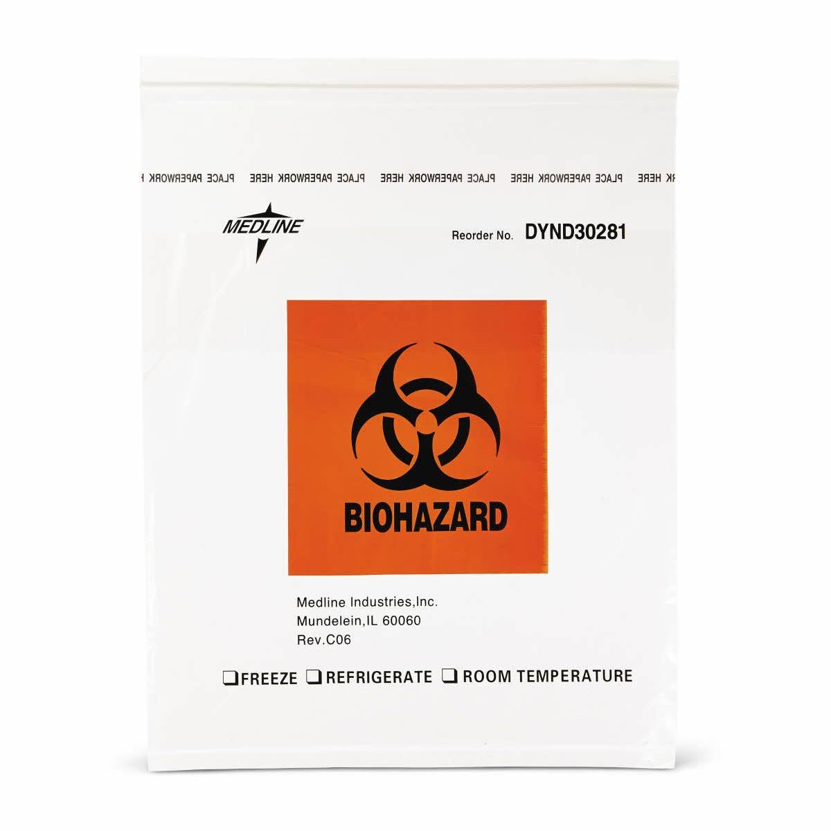 Medline BAG, SPECIMEN BIOHAZARD ZIP STYLE 12"X15" (100/PK 5PK/CS)