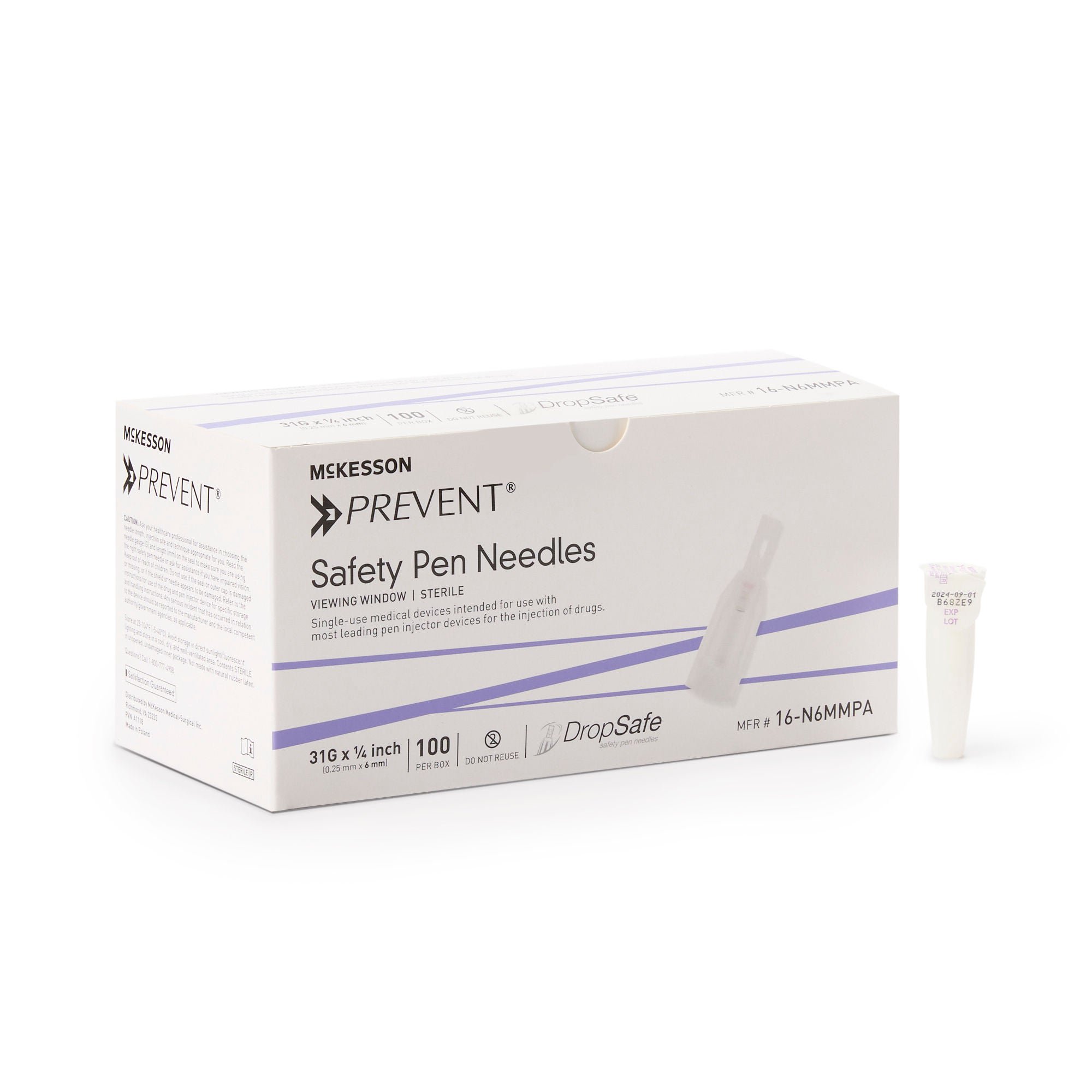 McKesson Prevent® Safety Insulin Pen Needle, 31 Gauge, 6 mm Length