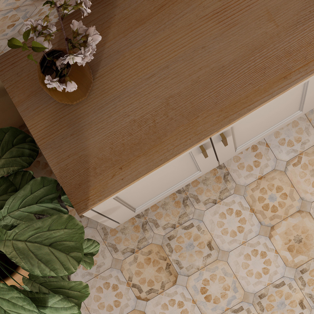 Laverton Octagon Deco Multicolor with Taco Arena 7-7/8 in. x 7-7/8 in. Porcelain Floor and Wall Tile