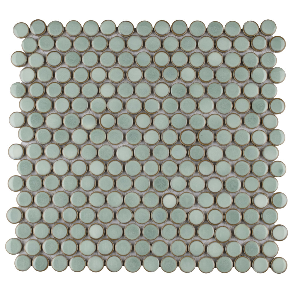 Hudson Penny Round Mint Green 11-7/8 in. x 12-5/8 in. Porcelain Mosaic Tile