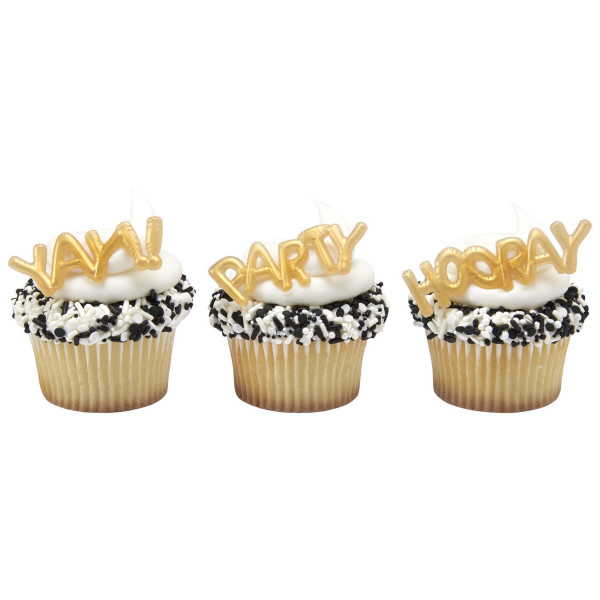 Mini Gold Balloon Words Cupcake Layon