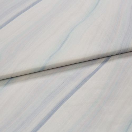 Pale marbled fabric with soft blue-gray veins, folded diagonally across the frame and lying flat on a neutral surface; diffuse, even lighting reveals subtle texture.