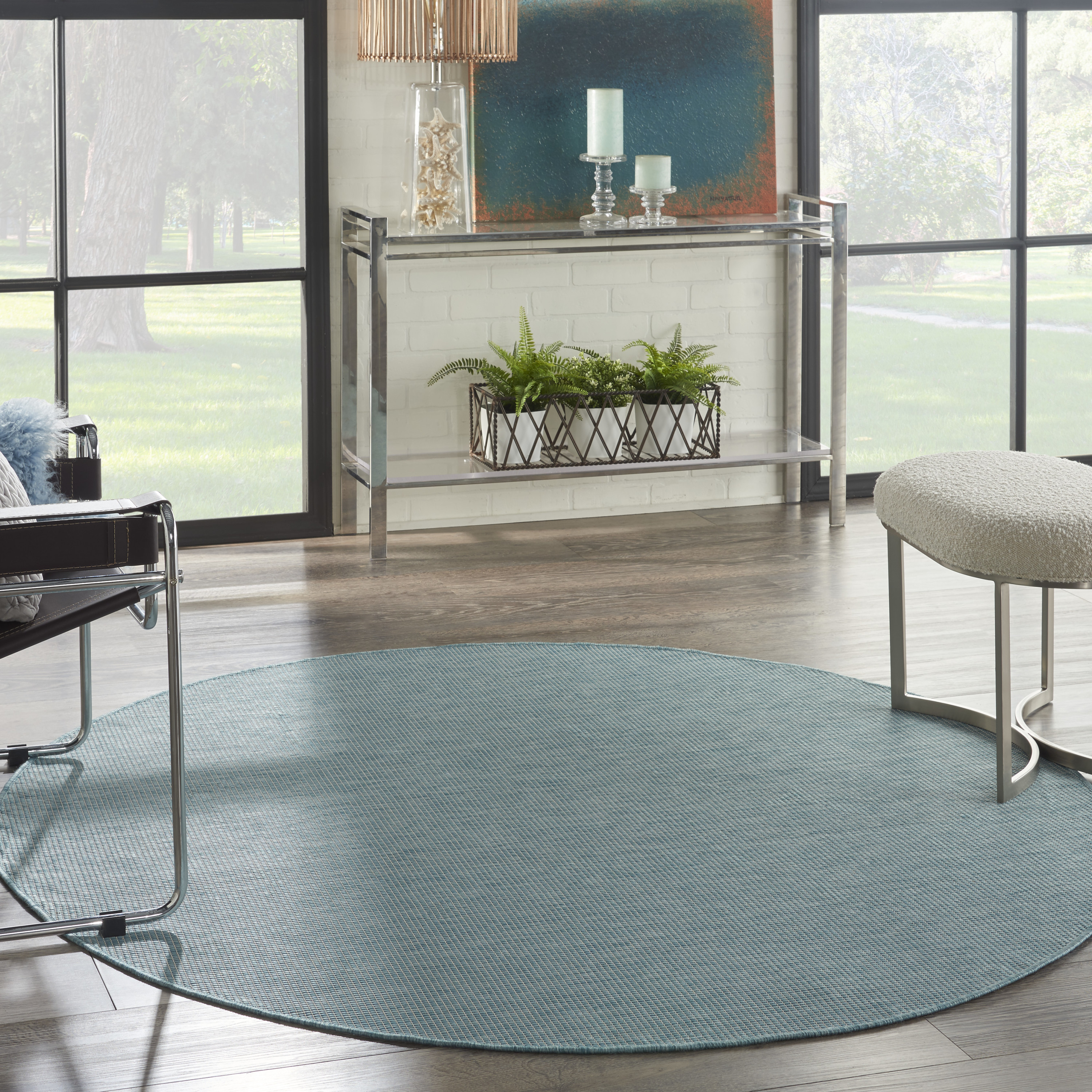 Nourison Positano 6' x Round Aqua Modern Rug