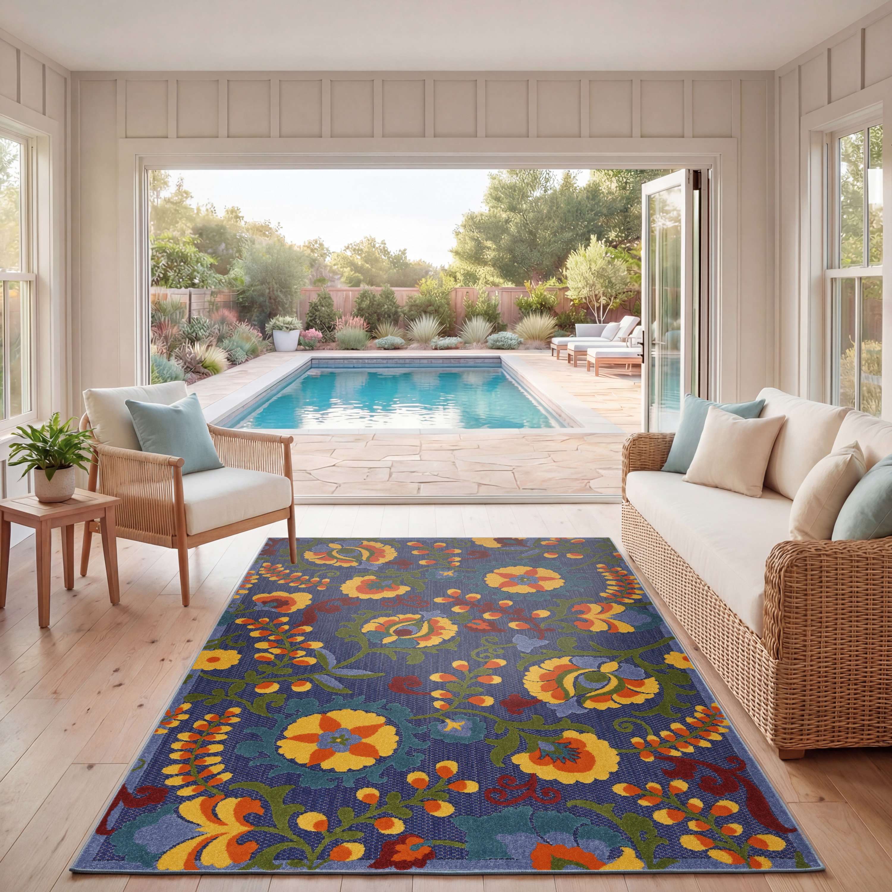 Nourison Aloha 6' x 9' Navy Multicolor Outdoor Rug