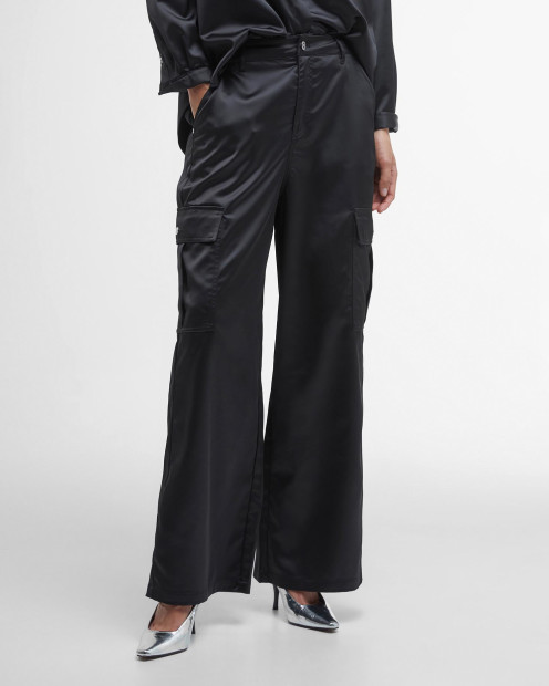 Kaylee Satin Cargo Trousers Classic Black
